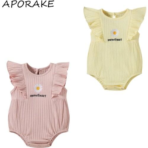 2021 0-18M Cute Infant Baby Girl Playsuit Daisy Embroidery Fly Sleeve O Neck Summer Outfit Romper Jumpsuit