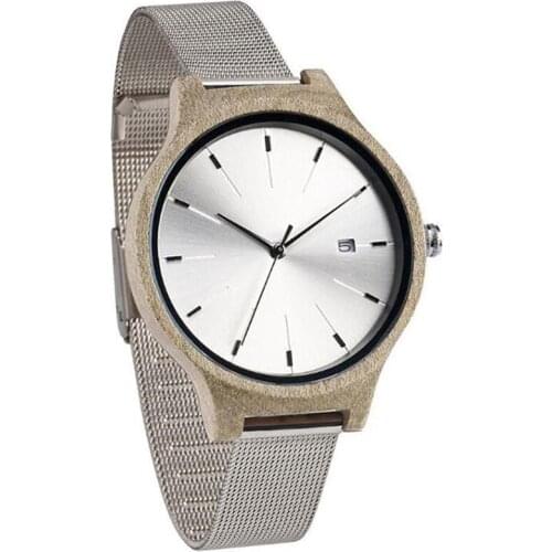 Dropshipping 2020 Brand Logos Female Silver Mesh Band+C666 Gray Maple Burl Wooden Quartz Watch for Woman with Date