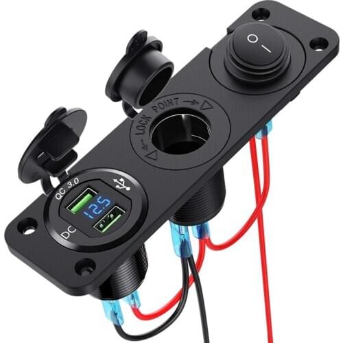 Dual Qc3.0 Cigarette Lighter Socket Distributor, 250W Waterproof 12V Dual Usb Charger Power Adapter Socket, With Aluminum Dual U