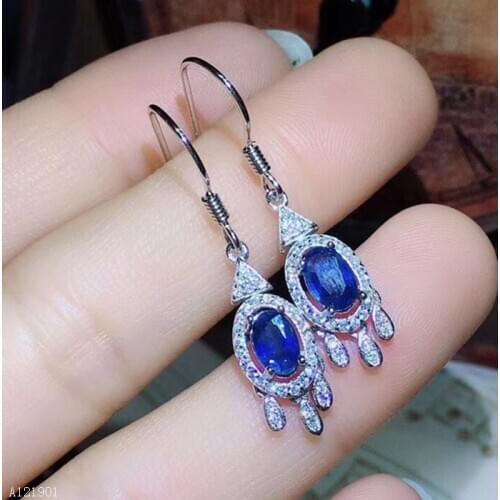 KJJEAXCMY Supporting detection 925 Silver-inlaid Natural Sapphire Womans Earrings Support Detection