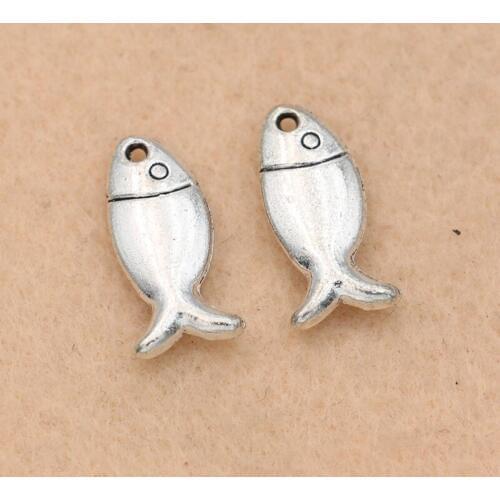 KJjewel Antique Silver Plated Fish Charms Pendants for Jewelry Making Bracelet Diy Jewelry Findings 18x8mm