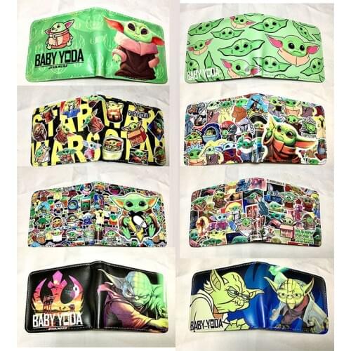 Star Wars Baby Yoda Men Wallet Leather PU Bifold Short Wallet Men Buckle Retro Mens Coin Purse Multifunctional Card Wallet Toys
