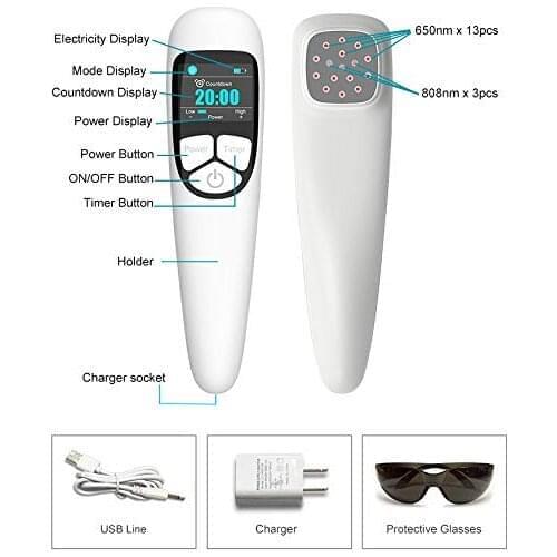 LLLT Cold Laser Medical Therapeutic Machine 650nm&808nm Red Light Therapy Pain Relief Wound Healing Laser Therapeutic Device