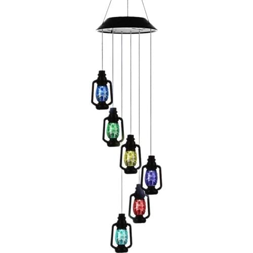 Changing Solar Powered Lanterns Wind Chime Wind Mobile LED Light, Gzero Spiral Spinner Windchime Portable Outdoor Chime for Pati