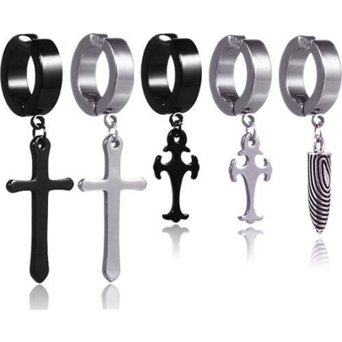 Fashion Cross Pendant Stainless Steel Clip Earrings For Women Simplicity Non Piercing Fake No Piercing Ear Jewelry Gifts 1 piece