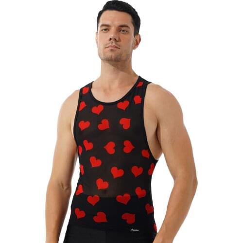Fashion Plus Size Vest Men Tops Summer Casual Sport Print See-Through Mesh Tank Top Breathable Round Neck Sleeveless T-shirt