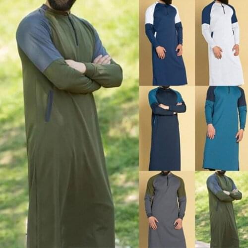 Mens Ramadan Muslim Middle East Robes Mens Wear Long Shirt In Autumn Mens Thobe Robe Muslim Arabic Cotton Shirt Clothing