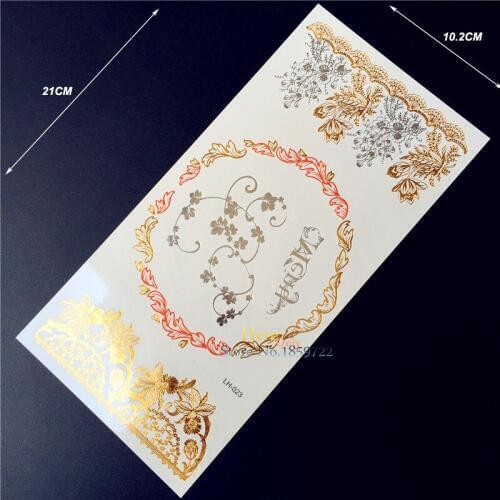 New 1PC Gold Silver Tattoos Lace Henna Flower Wreath Body Decal Waterproof Tattoo Flash Metallic Temporary Tattoo Sticker HGLH23