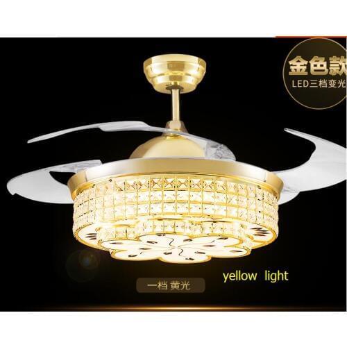 NEW 3 colors remote control k9 crystal ceiling fan restaurant electric fan lamp simple household bedroom living room fan ceiling