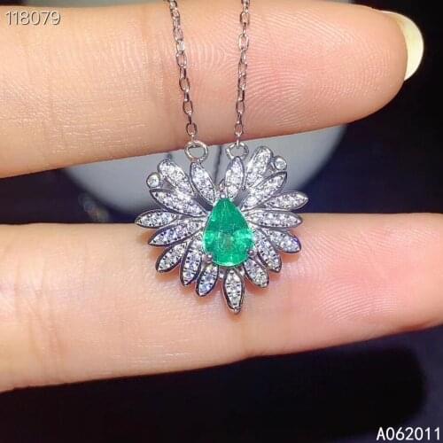 KJJEAXCMY Fine Jewelry Natural Emerald 925 Sterling Silver Lovely Girl New Pendant Necklace Chain Support Test