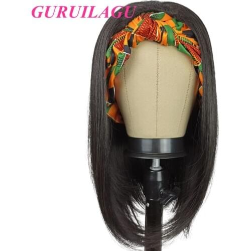 GURUILAGU Bob Wigs for Black Women Heat Resistant Fiber Synthetic Hair Headband Wig Female Color #1B Straight Synthetic Wig