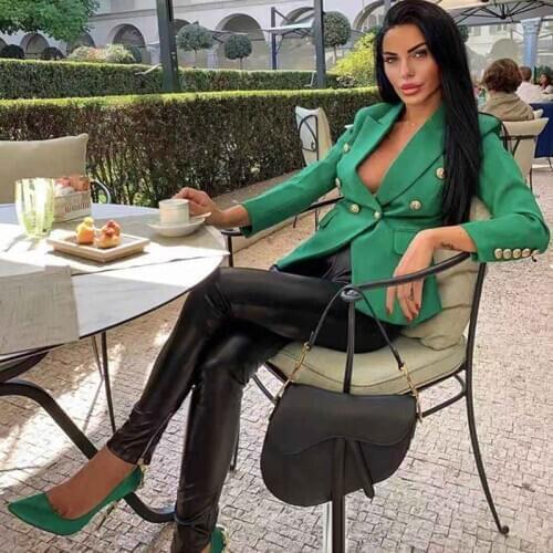 Green Blazer Women Double Breasted Button New Design High Quality Office Ladies Jacket Long Sleeve Notched Neck Autumn Blazers