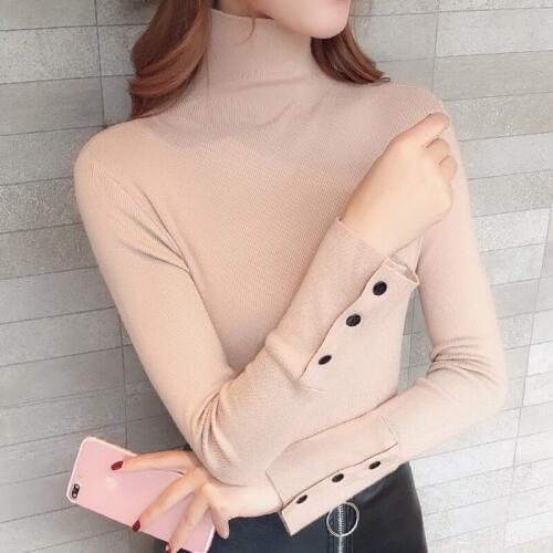Hot Sweater Womens Cotton Standard 2019 New Fall And Winter Pullover Slim Sleeve Versatile High Neck Knitting Bottomer Women