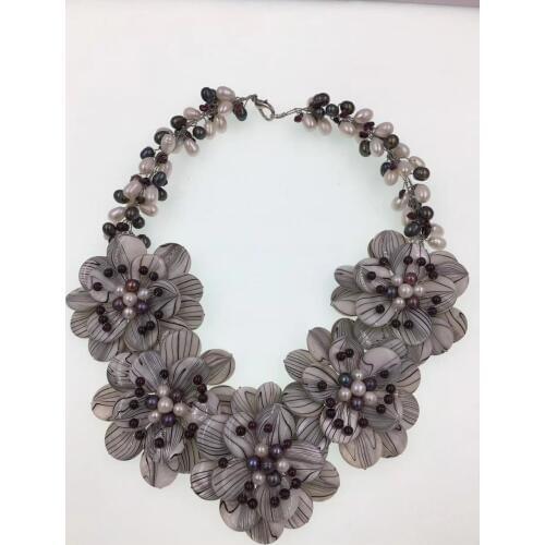 Freshwater pearl and white shell flower necklace 19inch nature gift baroque wholesale beads FPPJ