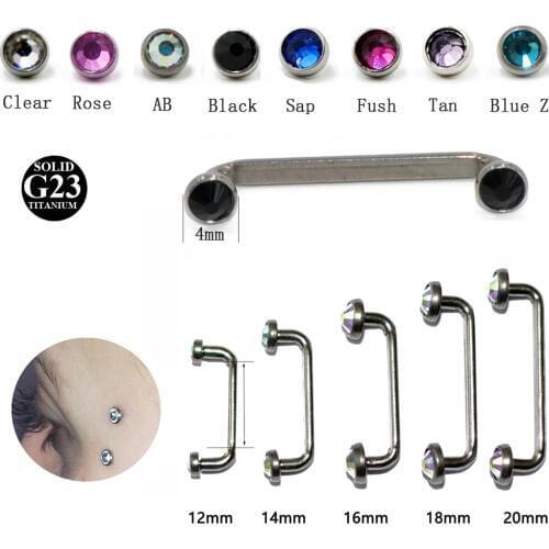 1PC G23 Titanium&4mm Crystal Gem Surface Internally Thread Barbell Piercing 14G Micro Dermal Anchor PiercinngJewelry