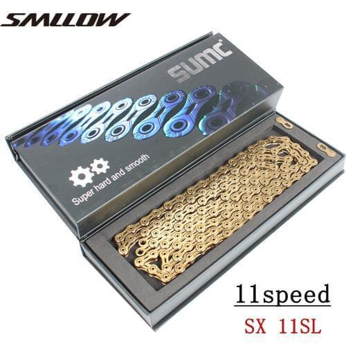 SUMC 11 Speed Chain 116L 11s MTB Mountain Road Bike Chain Gold Bicycle Accessories Shaft Hollow Gold Chain