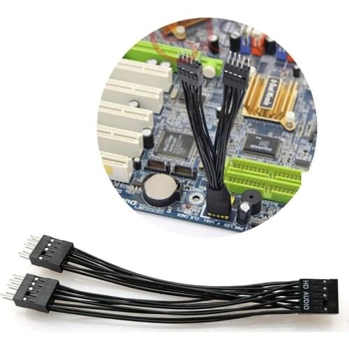 Motherboard HD Audio Extension Cable 9Pin 1 Female to 2 Male Y Splitter Cable Black for PC DIY 10cm, 2 Pack