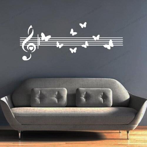 Butterfly Music Notes Vinyl Wall Decal Musical Stickers Home Decor Bedroom Art Mural Girl Gift Removable Wallpoof CX1699