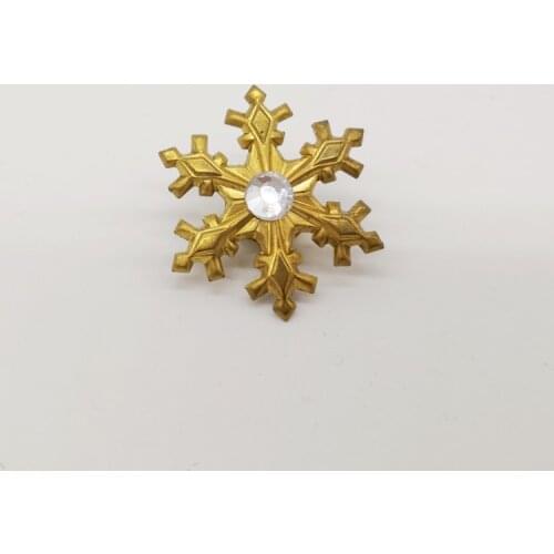 Vintage Victorian Brass Snowflake Brooch Antique 1980s Crystal Copper Badge Unique Pin Jewelry