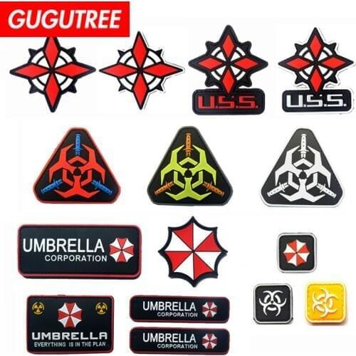 GUGUTREE embroidery pvc HOOK&LOOP umbrella patch letter uss patches badges applique patches for clothing AD-168