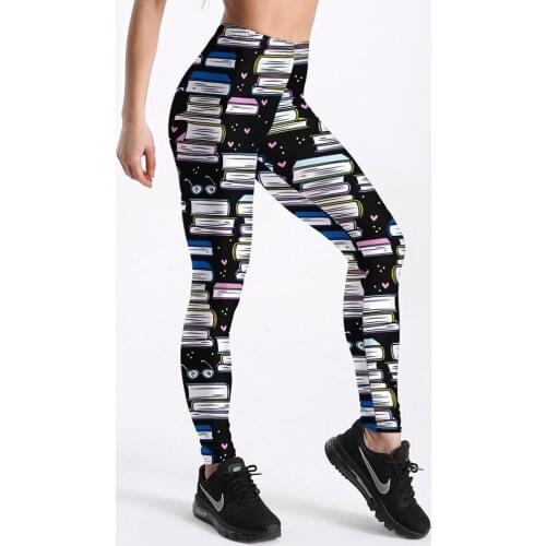 Women Fashion Leggings Workout Fitness Casual Pants Trousers Books Printed High Waist Pants S-XXXXL