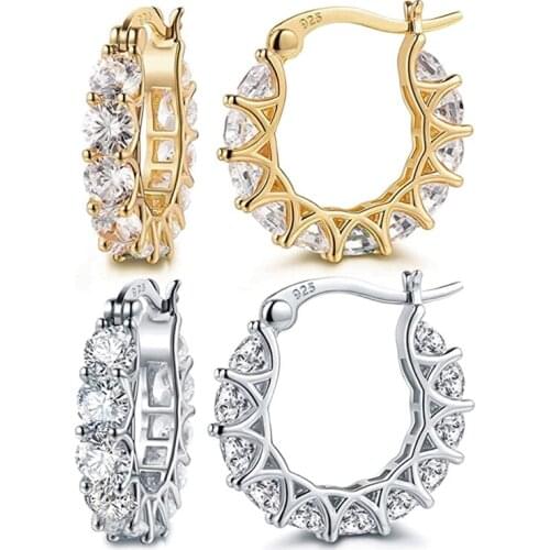 Full Paved Crystal CZ Hoop Earrings For Women Dazzling Accessories Wedding Party Delicate Birthday Gift Statement Jewelry