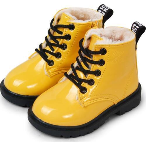 GNORNIL Winter Children Shoes PU Leather Waterproof Kids Martin Boots Snow Boots Brand Girls Boys Rubber Boots Fashion Sneakers