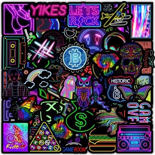 10/30/50/100PCS Cartoon Neon Light Graffiti Stickers Aesthetic Car Skateboard Laptop Phone Bike Cool Toy Decal Sticker for Kids