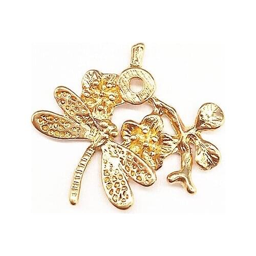 10 PCS 26x27mm New Metal Alloy KC Gold Plated Dragonfly Flowers DIY Handmade Accessories For Jewelry Making