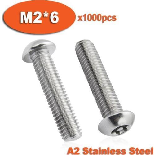 1000pcs ISO7380 M2 x 6 A2 Stainless Steel Torx Button Head Tamper Proof Security Screw Screws