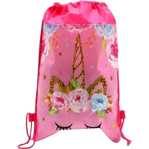 12pcs/lot Unicorn Theme Birthday Party Baby Shower Decorations Drawstring Gifts Bags Kids Favors Mochila Non-woven Fabrics