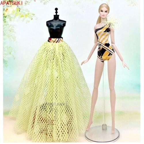 2pcs/set Yellow Bikini Set For Barbie Clothes Swimwear One-Piece Monokini Swimsuit & Long Skirt Dress 1/6 Dolls Accessories Toy
