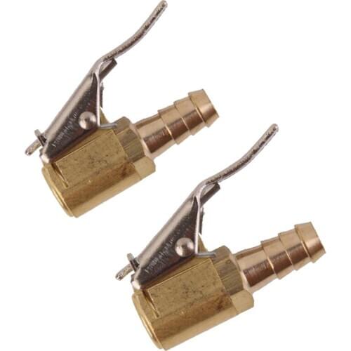 2pcs Tire Valve Air Chuck Connector Car Airline Inflator 6mm Brass lock Clip-on