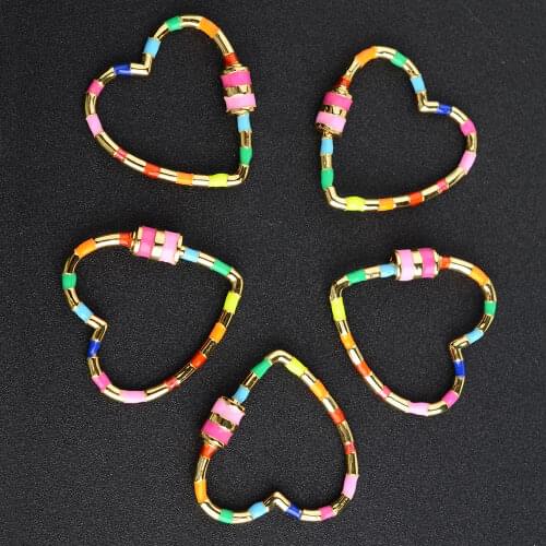 5pcs Colorful Enamel Heart Jewelry Connector Lock Carabiner Clasps For Jewelry Making Findings