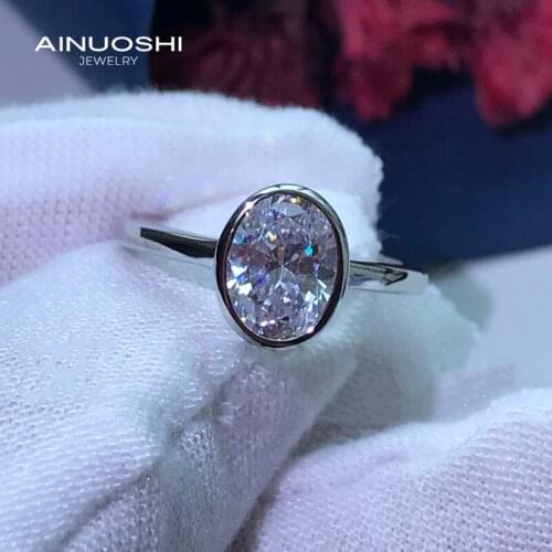 AINUOSHI 925 Sterling Silver 6x8mm Oval Cut Simulated SONA Diamond Engagement Rings For Women Anniversary Wedding Rings