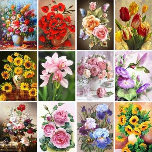 AZQSD Diamond Painting Full Square Flower Embroidery Floral Mosaic Handicrafts Wall Art Picture Of Rhinestones Home Decor Gift