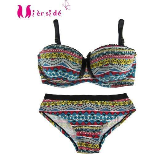 Mierside Hot Strapless Sexy Soft Push Up Bra Sets Beautiful Colorful Europe size Cotton Bra&Brief sets 32-38A/B/C/D 20114