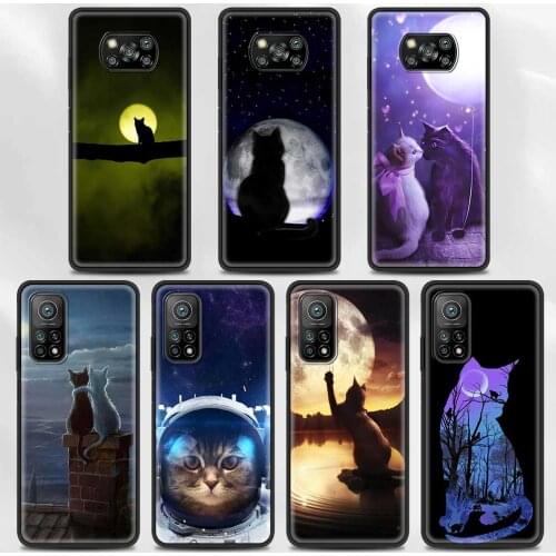Black Soft Case For Xiaomi Poco X3 NFC M3 Pro Pocophone F1 F3 Note 10 A2 Lite CC9E CC9 A3 TPU Shell Funda Space Moon Cute Cats