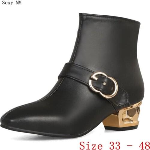 Spring Autumn Low Med Heels Women Ankle Boots Low Heel Shoes Woman Short Boots Small Plus Size 33 - 48