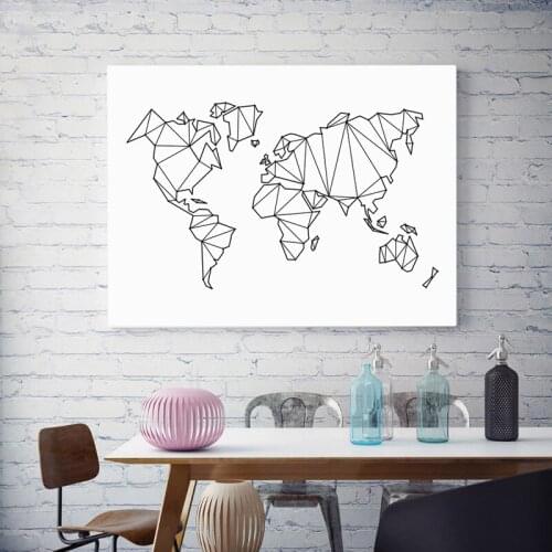 Geometric World Map Minimalist Canvas Painting Poster and Print Wall Art Nordic Pictures for Home Living Room Modern Decoration