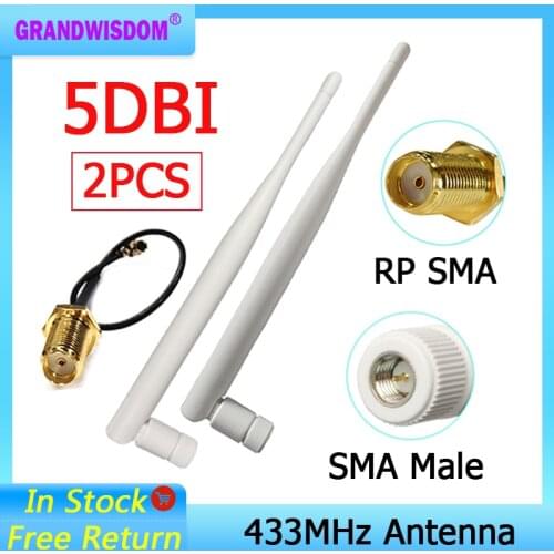 2pcs 433MHz Antenna 5dbi SMA Male Connector folding 433 mhz antena waterproof directional antenne + RP-SMA/u.FL Pigtail Cable