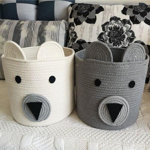 Home Clothing Storage Basket With Handle Cotton String Knitted Washable Foldable Round Shape Woven Toys Sundries Storage Bag