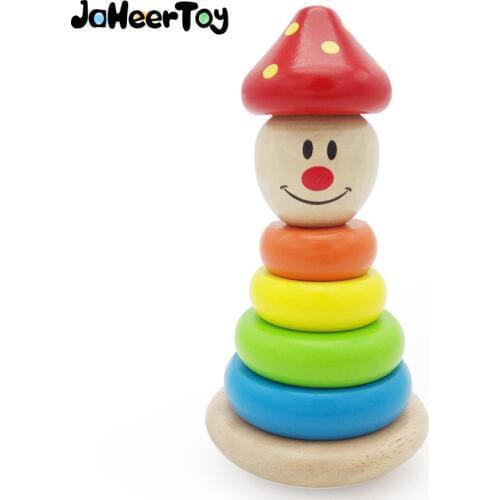 JaheerToy Wooden Toys for Children Clown Rainbow Tower Great Gifts Cute Cartoon Pattern Rocking Educational Toy