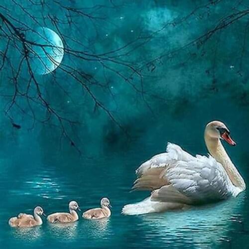 5D DIY Animal Painting Four Swans Picture Square/Round Diamond Cross Stitch Embroidery Furniture Supplies Manual WG3012