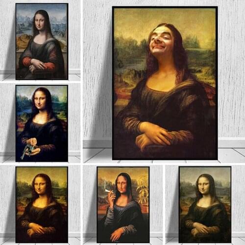 Funny Mona Lisa Mr Bean Portrait Figure Canvas Painting Posters and Prints Wall Art Pictures for Living Room Home Cuadros Decor