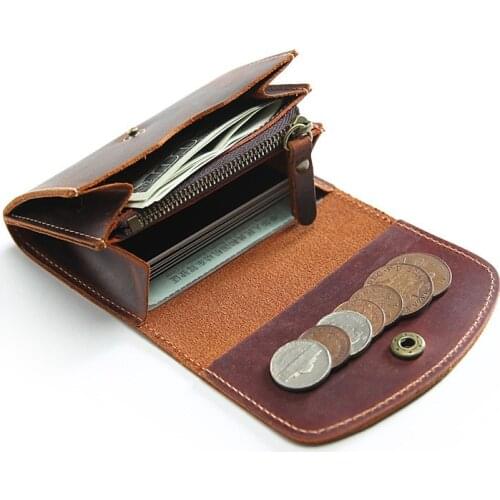 2020 Genuine Leather Men Wallet Short Vintage Handmade Crazy Horse Cowhide Male Small Card Holder Coin Purse With Zipper Pocket