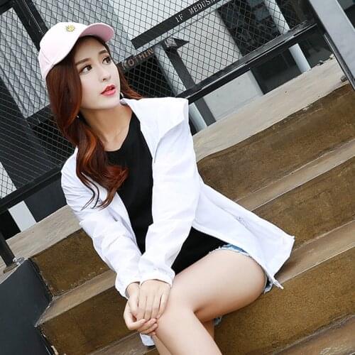 2020 Summer Autumn Thin Sun protection clothing Jackets Women Causal Sport Jackets Zipper Lightweight Breathable Hooded Coat