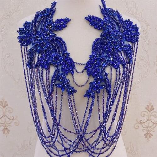 Fashion front crystal Tassels wedding collar with rhinestone appliques neckline with fringe many color in stock