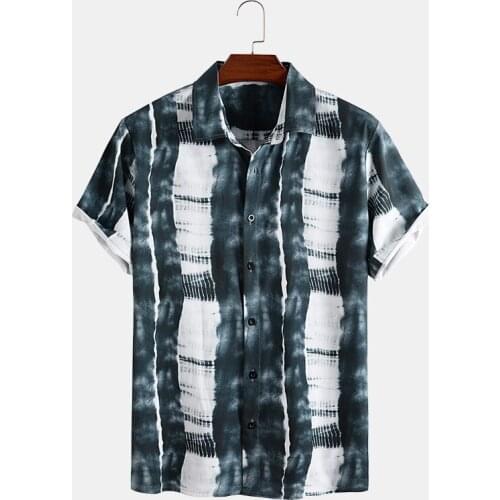 Mens Lapel Tie Dye Printed Shirt 2021 Summer Season Fashion Casual High Quality Loose Hawaiian Holiday Short Sleeve Shirt Top