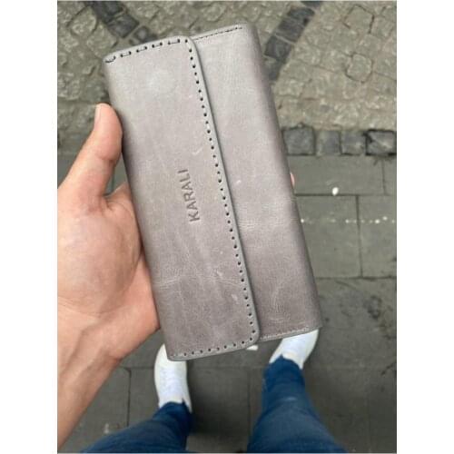 Male Gray Karali Leather Phone Compartment Magnetic Genuine Leather Wallet
